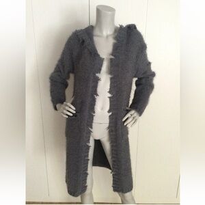 Pol Clothing Open Front Distressed Torn Gray Hooded Cardigan Size S